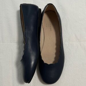 Navy Blue Genuine Leather Scalloped Flats Chloe Style